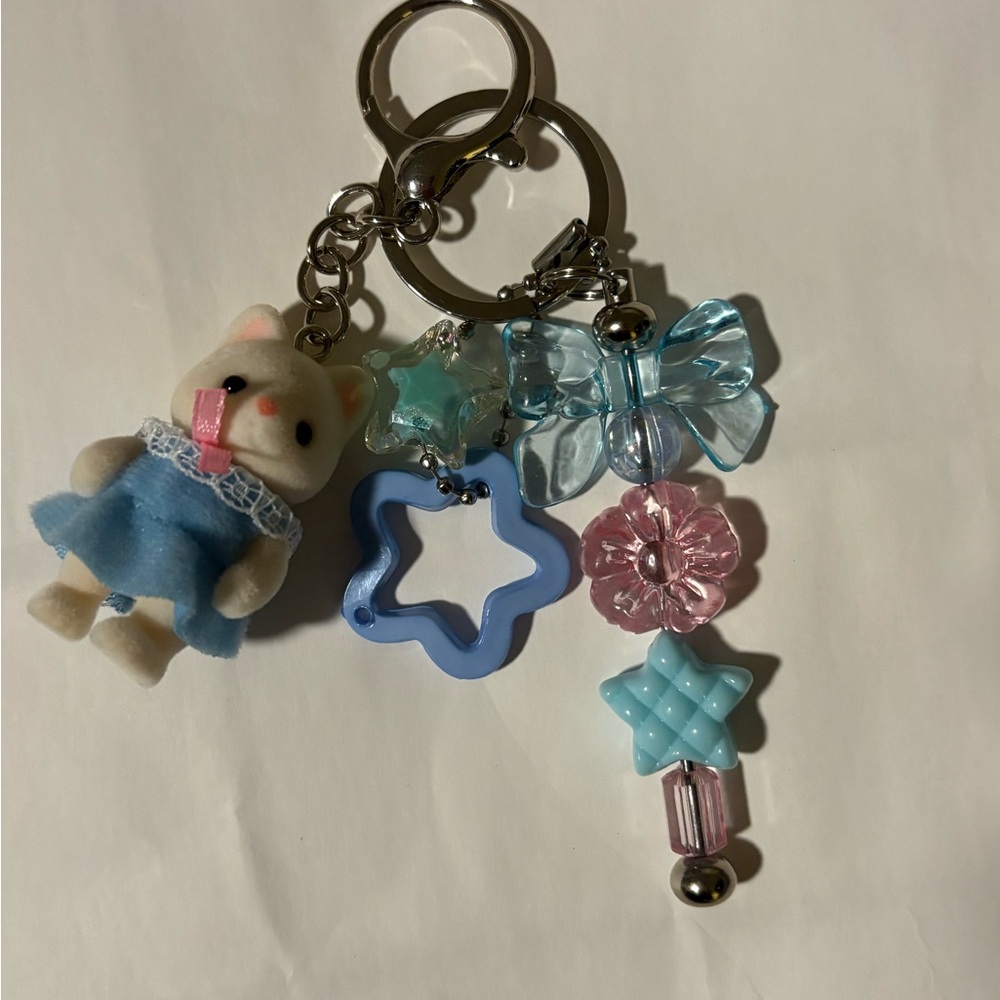 Cute Animal Keychain with Blue and Pink Accents